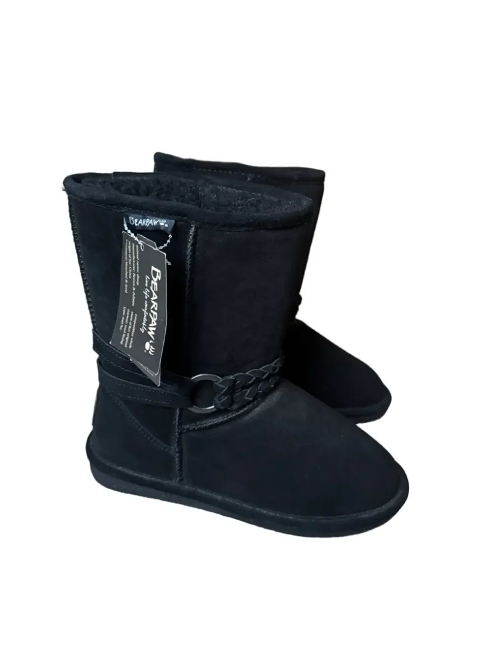 Bearpaw Adele Black Sheepskin Suede Fur Lined Cozy Winter Boots SIZE 8